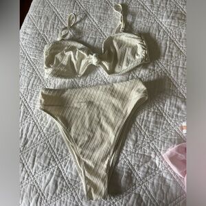 Abercrombie & Fitch Cream Textured Bikini Set